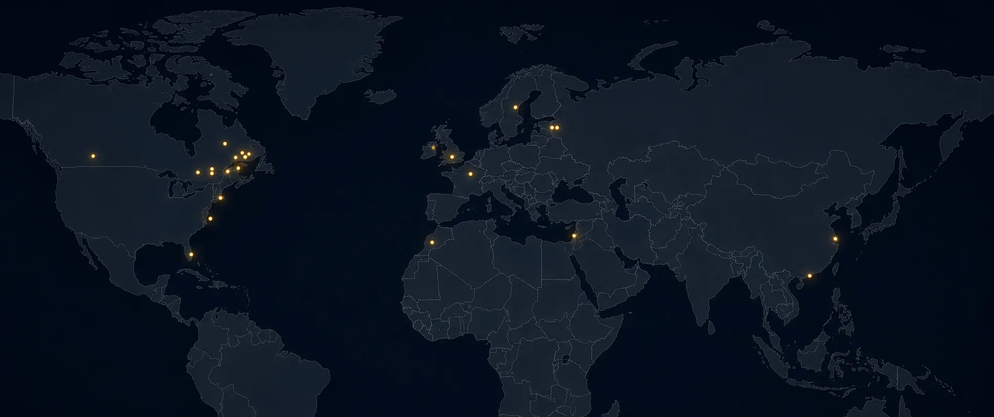 Carte mondiale sombre montrant les points de collaboration de Groupe Dubois